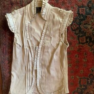 Ruffled Beige Sleeveless Blouse